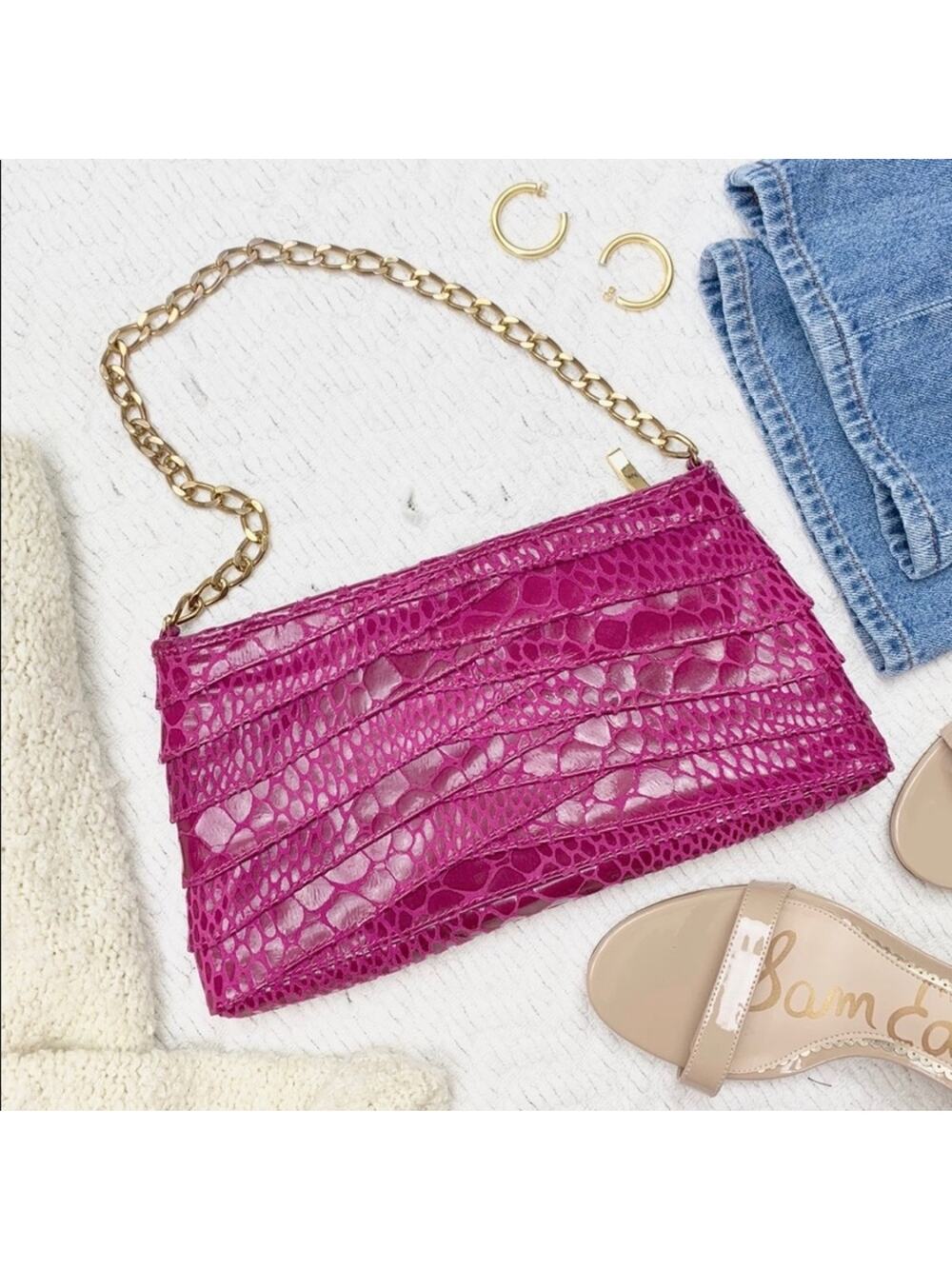 Inge Christopher Fuchsia Snakeskin Bag
